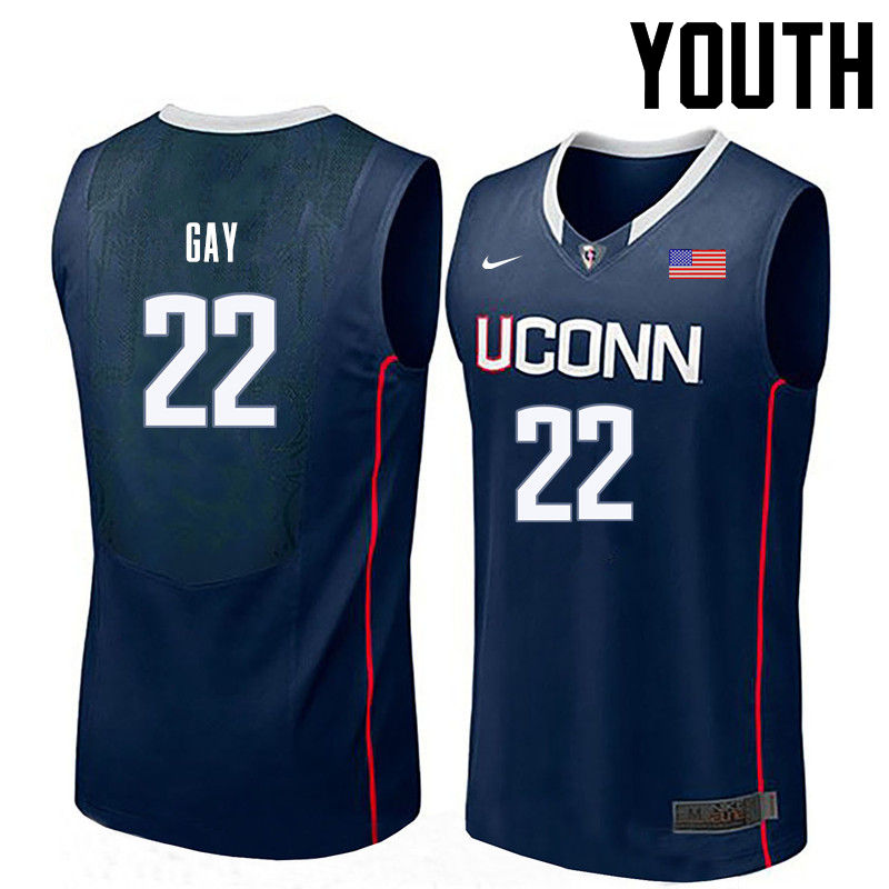 Youth Uconn Huskies #22 Rudy Gay College Basketball Jerseys-Navy